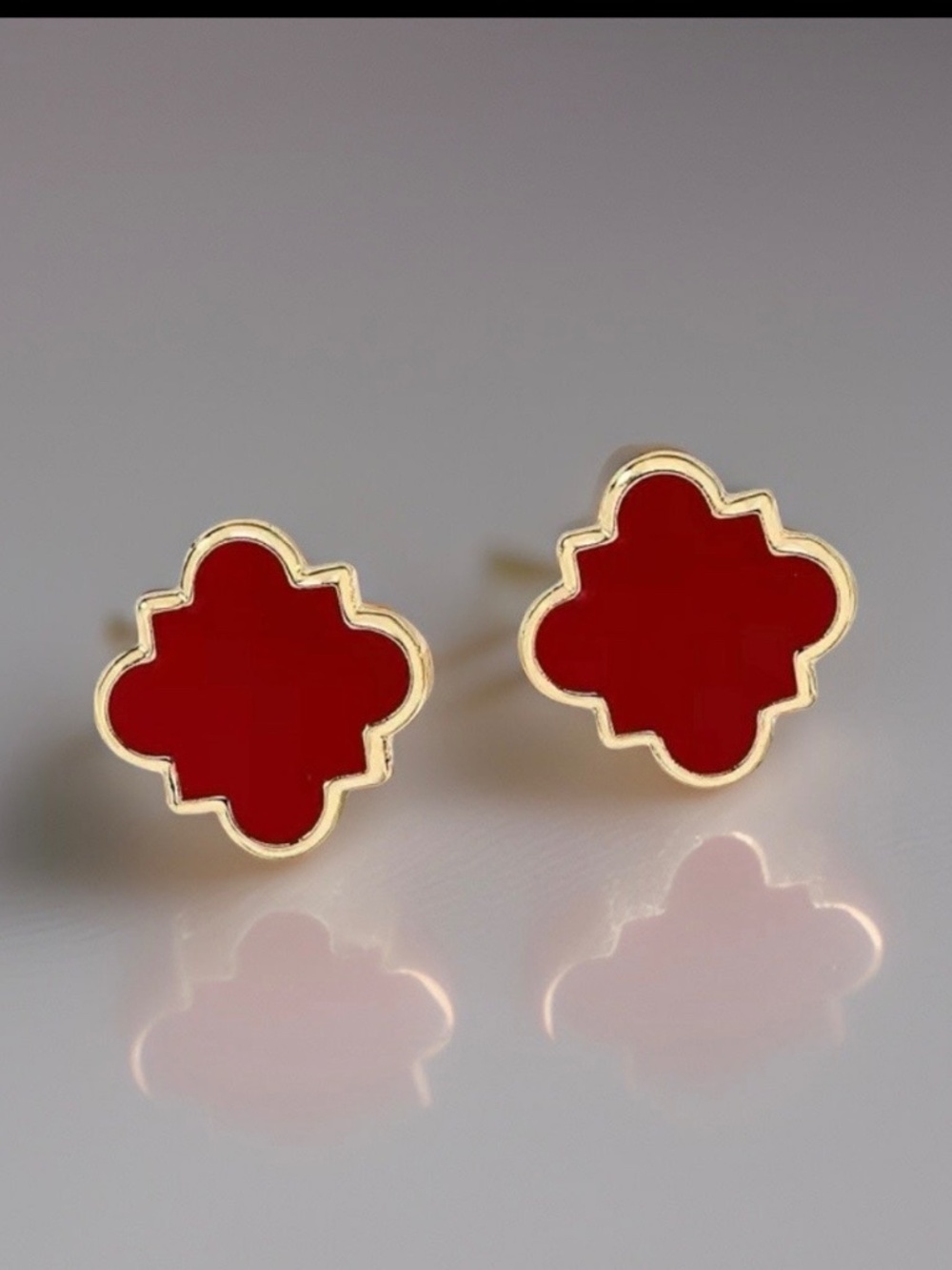 Chloe Clover Stud Earrings 18k Gold Plated Earrings in Red - Picture 3 of 4